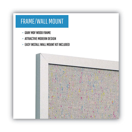 Designer Fabric Bulletin Board, 24 X 18, Gray Surface, Gray Mdf Wood Frame