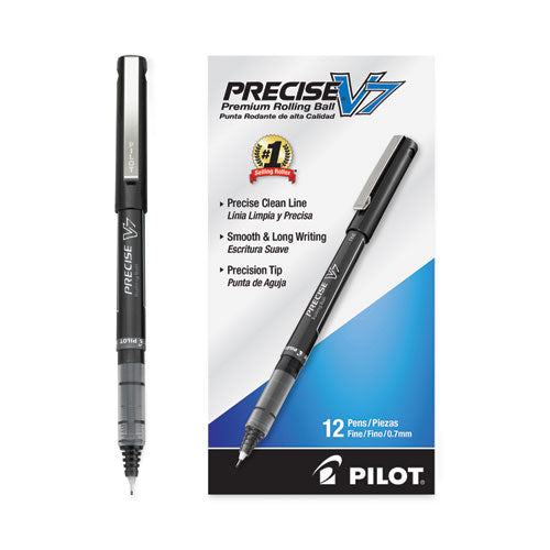 Precise V7 Roller Ball Pen, Stick, Fine 0.7 Mm, Black Ink, Black/clear Barrel, Dozen