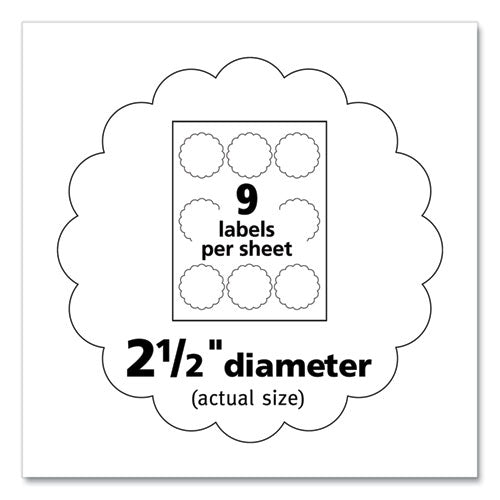 Print-to-the Edge Labels W/scalloped Edge, 2 1/2" Dia, Pearl Ivory, 72/pk