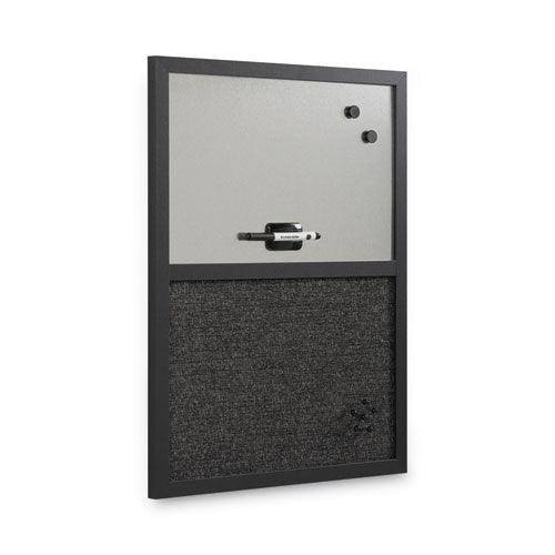 Designer Combo Fabric Bulletin/dry Erase Board, 24 X 18, Charcoal/gray Surface, Black Mdf Wood Frame