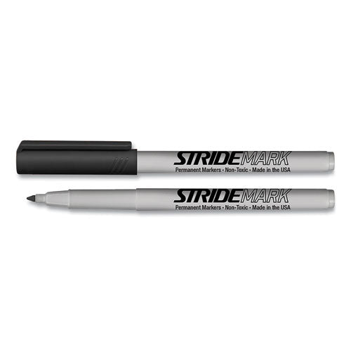 Stridemark Permanent Marker, Fine Bullet Tip, Black, 12/box