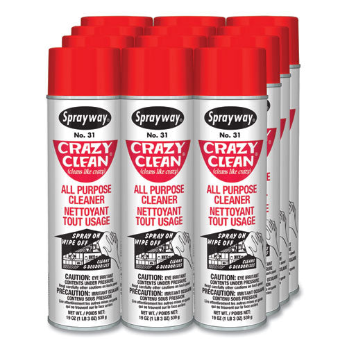 Crazy Clean All Purpose Cleaner, Floral Scent, 19 Oz Aerosol Spray, Dozen