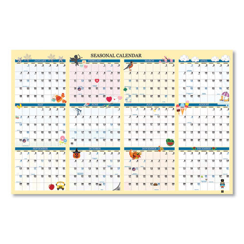 Recycled Seasonal Laminated Wall Calendar, Illustrated Seasons Artwork, 24 X 37, 12-month (jan To Dec): 2024