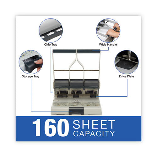 160-sheet Antimicrobial Protected High-capacity Adjustable Punch, Two- To Three-hole, 9/32" Holes, Putty/gray