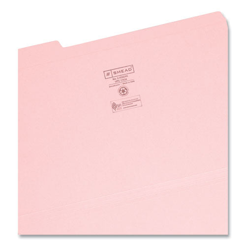 Reinforced Top Tab Colored File Folders, 1/3-cut Tabs: Assorted, Legal Size, 0.75" Expansion, Pink, 100/box