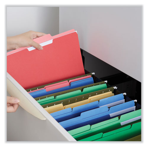 Interior File Folders, 1/3-cut Tabs: Assorted, Letter Size, 11-pt Stock, Red, 100/box