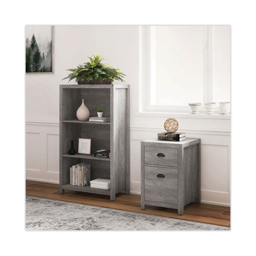 Fallbrook Bookcase, Three-shelf, 28w X 14d X 48.25h, Smoked Ash/rustic Warm Gray