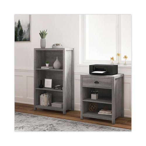 Fallbrook Bookcase, Three-shelf, 28w X 14d X 48.25h, Smoked Ash/rustic Warm Gray