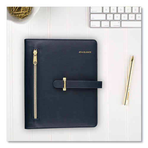 Buckle Closure Planner/organizer Starter Set, 8.5 X 5.5, Navy Blue/gold Cover, 12-month (jan To Dec): Undated