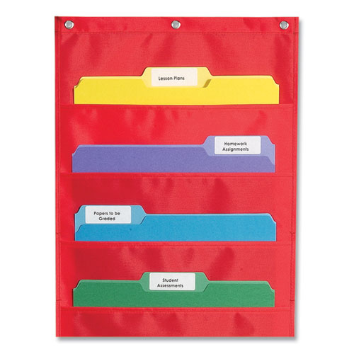 Storage Pocket Chart, 10 Pockets, Hanger Grommets, 14 X 47, Red