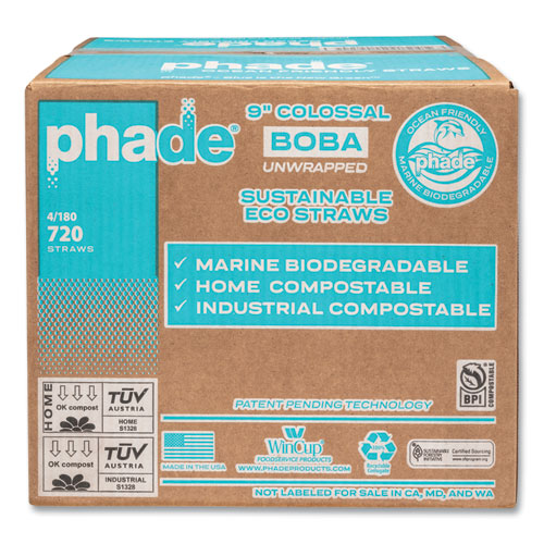 Marine Biodegradable Straws, Boba Straws, 9", Ocean Blue, 720/carton