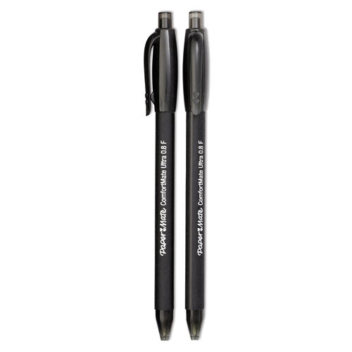 Comfortmate Ultra Ballpoint Pen, Retractable, Medium 1 Mm, Black Ink, Black Barrel, Dozen