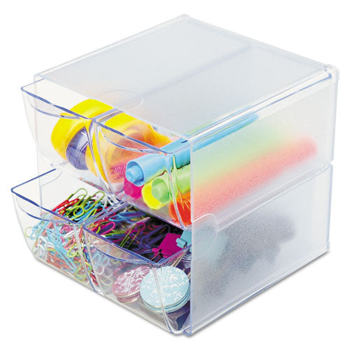 Stackable Cube Organizer, 4 Compartments, 4 Drawers, Plastic, 6 X 7.2 X 6, Clear