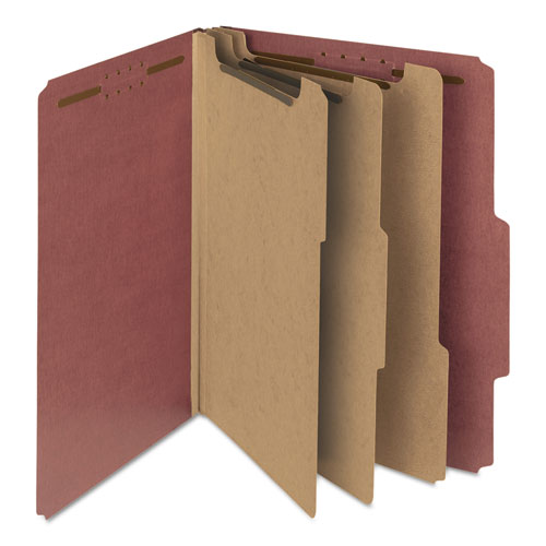 Recycled Pressboard Classification Folders, 3" Expansion, 3 Dividers, 8 Fasteners, Letter Size, Red Exterior, 10/box