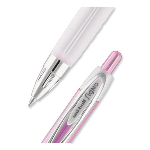 Signo 207 Gel Pen, Retractable, Medium 0.7 Mm, Black Ink, Translucent Pink/translucent White Barrel, 2/pack