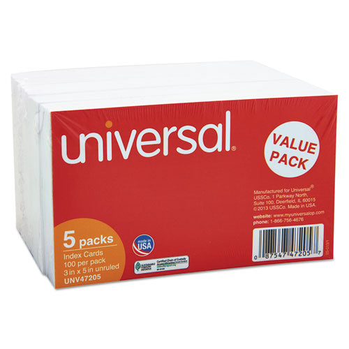 Unruled Index Cards, 3 X 5, White, 500/pack