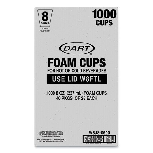 Foam Drink Cups, 8 Oz, White, 25/bag, 40 Bags/carton