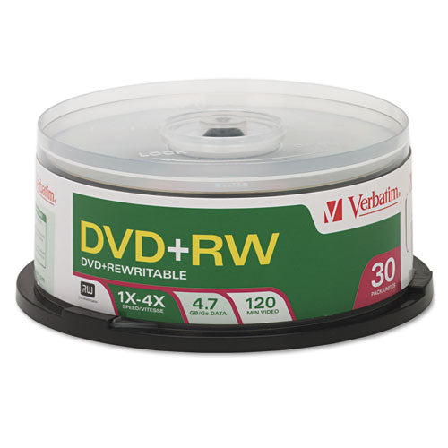 Dvd+rw Rewritable Disc, 4.7 Gb, 4x, Spindle, Silver, 30/pack