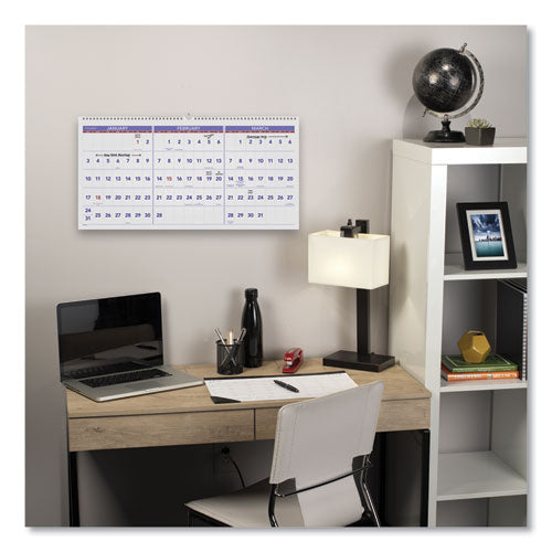 Deluxe Three-month Reference Wall Calendar, Horizontal Orientation, 24 X 12, White Sheets, 15-month (dec-feb): 2023 To 2025