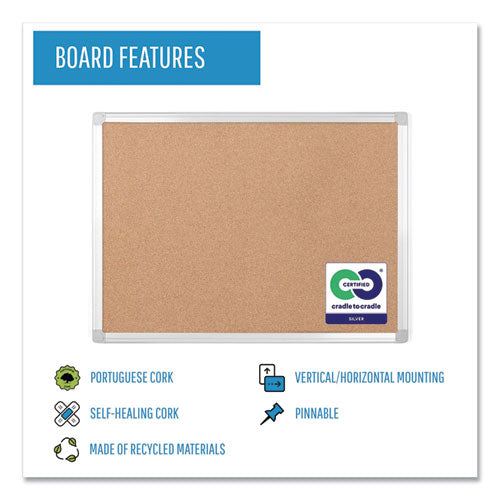 Earth Cork Board, 36 X 24, Tan Surface, Silver Aluminum Frame