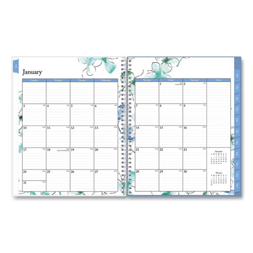 Lindley Weekly/monthly Planner, Lindley Floral Artwork, 11 X 8.5, White/blue/green Cover, 12-month (jan To Dec): 2024