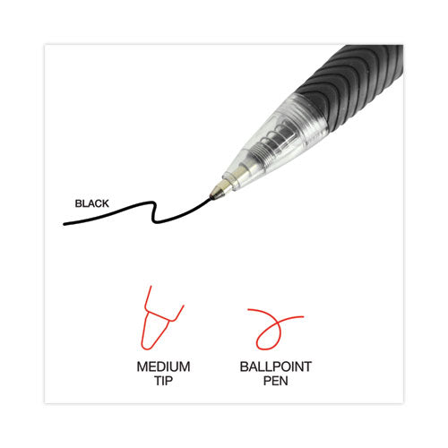 Comfort Grip Ballpoint Pen, Retractable, Medium 1 Mm, Black Ink, Clear/black Barrel, 48/pack