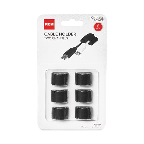 Two Channel Cable Holder, 2" X 2", Black, 6/pack