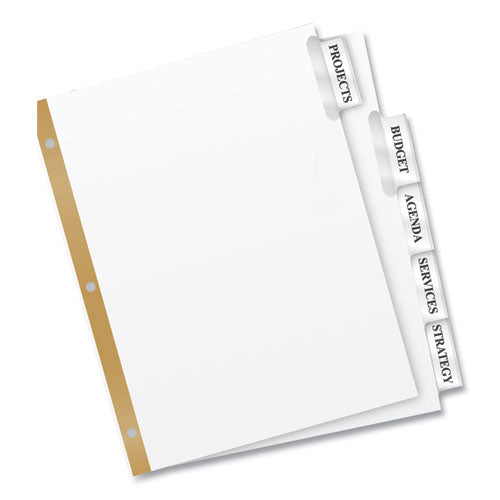 Insertable Big Tab Dividers, 5-tab, Double-sided Gold Edge Reinforcing, 11 X 8.5, White, Clear Tabs, 1 Set