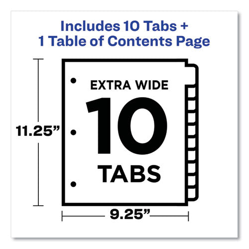 Customizable Toc Ready Index Multicolor Tab Dividers, Extra Wide Tabs, 10-tab, 1 To 10, 11 X 9.25, White, 1 Set