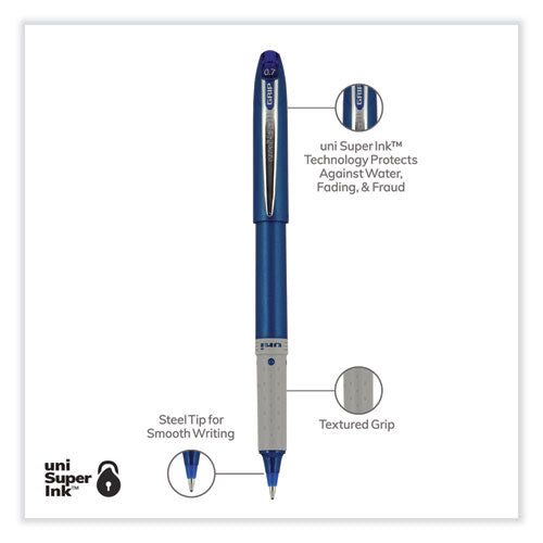 Grip Roller Ball Pen, Stick, Fine 0.7 Mm, Blue Ink, Blue Barrel, Dozen