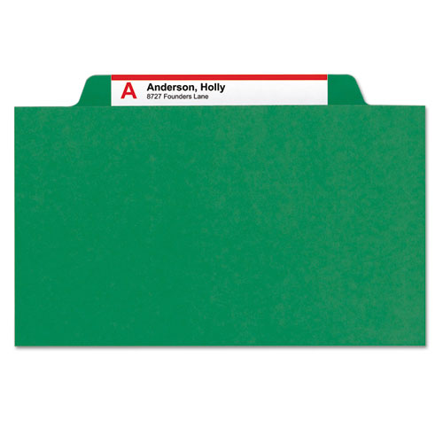 Six-section Pressboard Top Tab Classification Folders, Six Safeshield Fasteners, 2 Dividers, Legal Size, Green, 10/box