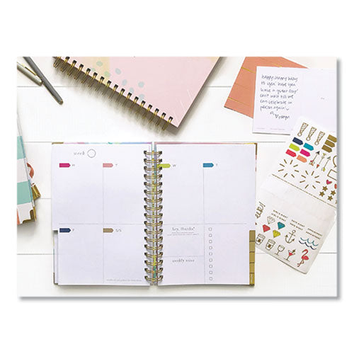 Dream.plan.do. Weekly/monthly Planner, Gold Stripe Artwork, 9.25 X 6.5, White/gold Cover, 12-month: Undated