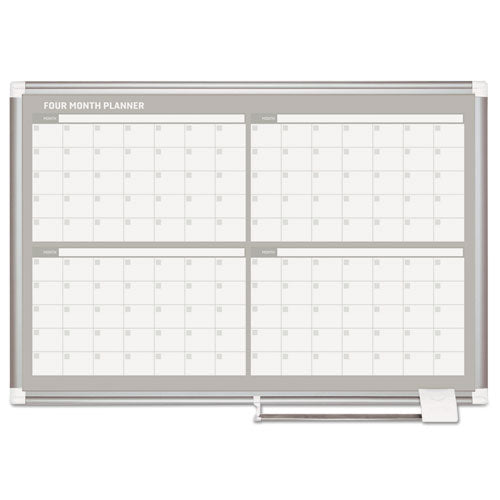 Magnetic Dry Erase Calendar Board, Four Month, 36 X 24, White Surface, Silver Aluminum Frame