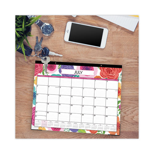 Mahalo Academic Desk Pad, Floral Artwork, 22 X 17, Black Binding, Clear Corners, 12-month (july To June): 2023 To 2024