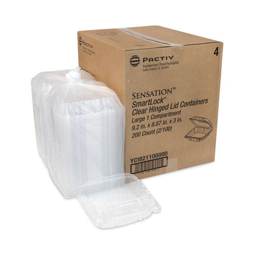 Sensation Smartlock Hinged Lid Container, 9.21 X 8.87 X 3.07, Clear, Plastic, 200/carton