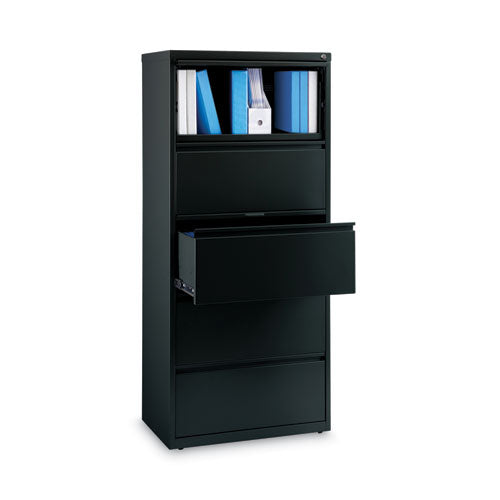 Lateral File Cabinet, 5 Letter/legal/a4-size File Drawers, Black, 30 X 18.62 X 67.62