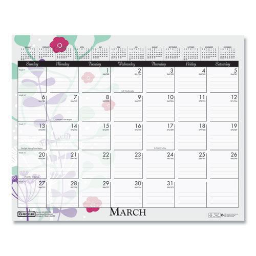 Recycled Wild Flower Wall Calendar, Wild Flowers Artwork, 15 X 12, White/multicolor Sheets, 12-month (jan To Dec): 2024