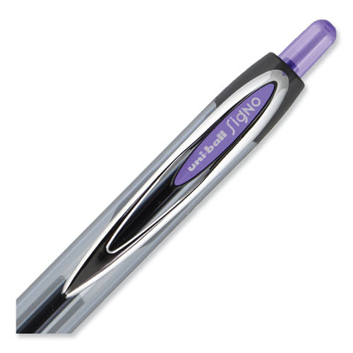 Signo 207 Gel Pen, Retractable, Medium 0.7 Mm, Violet Ink, Smoke/black/violet Barrel, Dozen