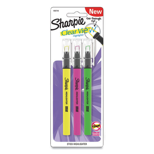 Clearview Pen-style Highlighter, Assorted Ink Colors, Chisel Tip, Assorted Barrel Colors, 3/pack