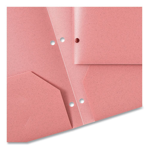 U Eco Poly Two-pocket Folders, Three-hole Punched, Poly/wheat Straw, 11 X 8.5, Assorted,12/pack