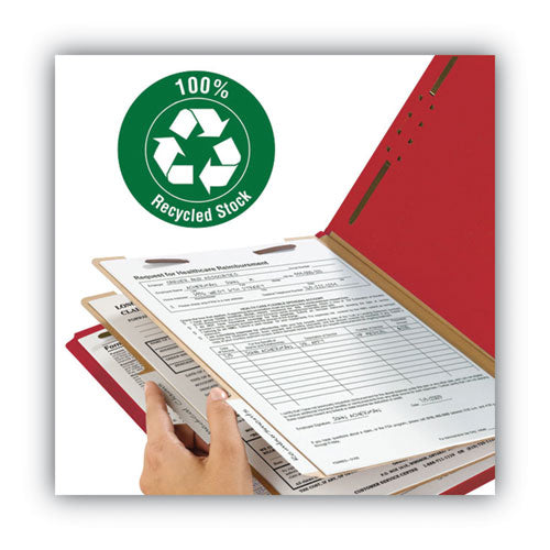 Recycled Pressboard Classification Folders, 2" Expansion, 2 Dividers, 6 Fasteners, Letter Size, Bright Red, 10/box