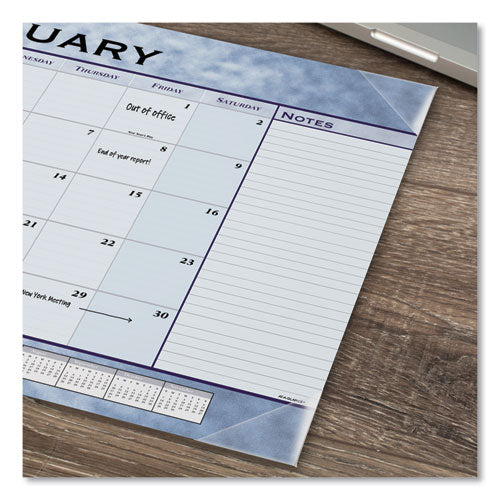 Slate Blue Desk Pad, 22 X 17, Blue Sheets, Clear Corners, 12-month (jan To Dec): 2024