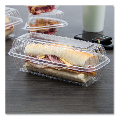 Showtime Clear Hinged Containers, Hoagie Container, 29.9 Oz, 5.1 X 9.9 X 3.5, Clear, Plastic, 100/bag 2 Bags/carton