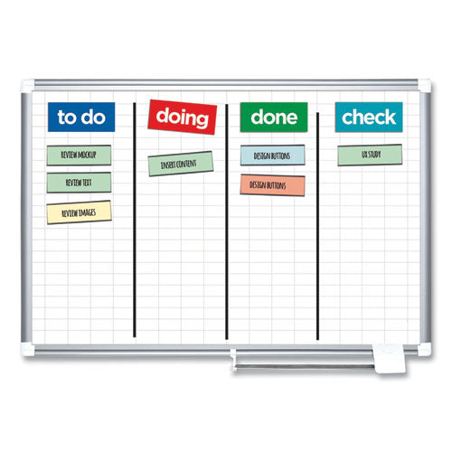 Gridded Magnetic Steel Dry Erase Planning Board, 1 X 2 Grid, 72 X 48, White Surface, Silver Aluminum Frame