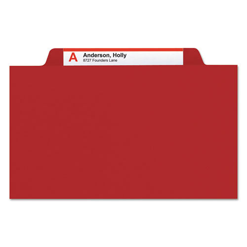 Top Tab Classification Folders, Six Safeshield Fasteners, 2" Expansion, 2 Dividers, Letter Size, Red Exterior, 10/box