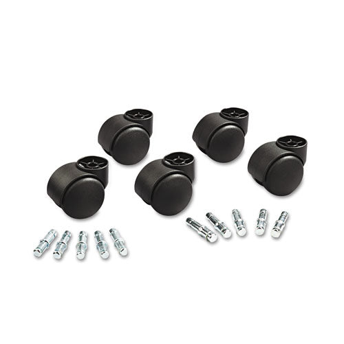 Deluxe Futura Casters, Flush Mount, Grip Ring Type B And Type K Stems, 2.19" Soft Polyurethane Wheel, Matte Black, 5/set