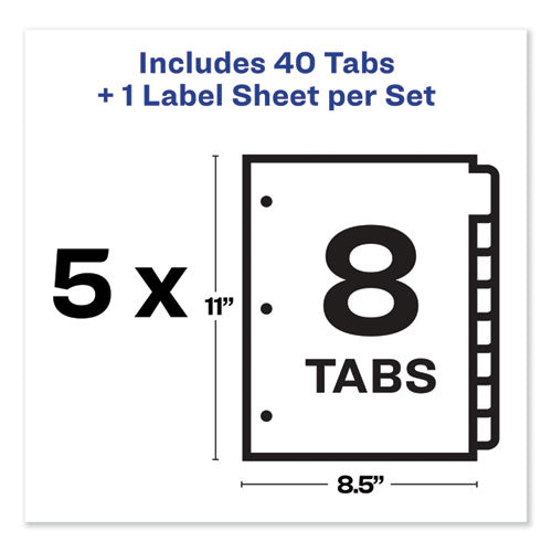 Print And Apply Index Maker Clear Label Dividers, 8-tab, Color Tabs, 11 X 8.5, White, Traditional Color Tabs, 5 Sets