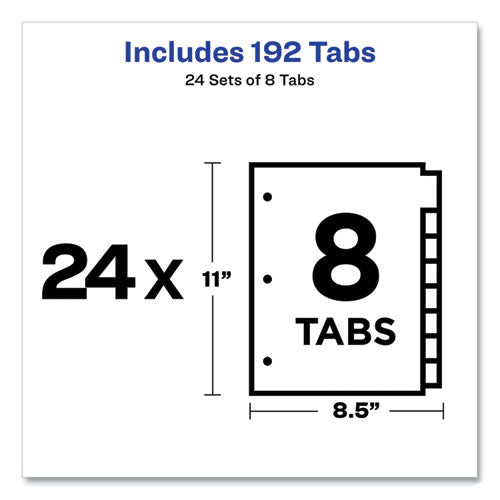 Write And Erase Plain-tab Paper Dividers, 8-tab, 11 X 8.5, Multicolor, 24 Sets