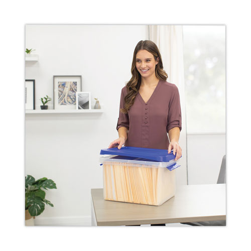 Latch Lid Storage Bin, 22.38" X 14.19" X 10.63", Clear/blue