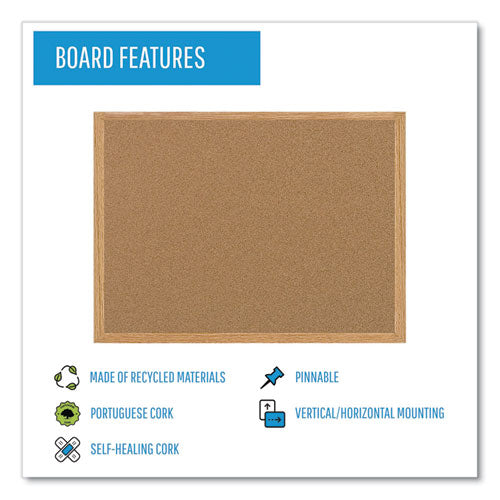 Earth Cork Board, 36 X 24, Tan Surface, Oak Wood Frame